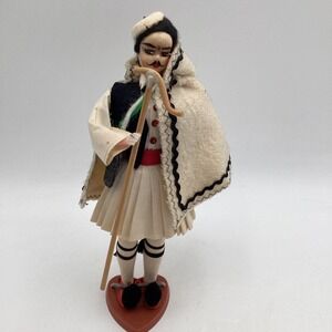 Vintage Greek Evzone Doll Traditional Folk Costume Fustanella Guard 10 Inch